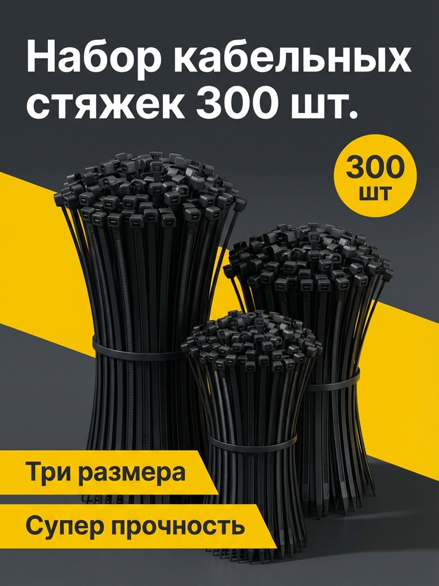 Стяжка2.5ммx100,150,200ммдо200мм,300шт.,Нейлон