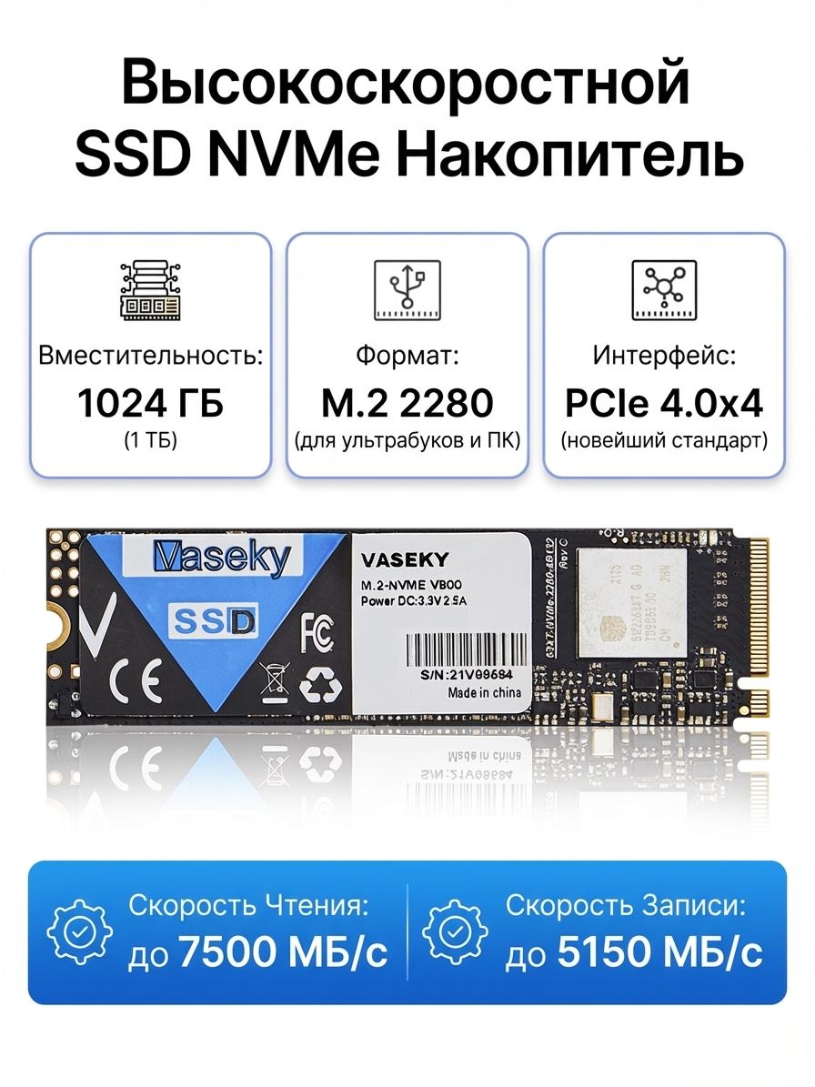 1 ТБ Внутренний SSD-диск VASEKY TLC 3D NAND 2280 V970 (M.2 NVME