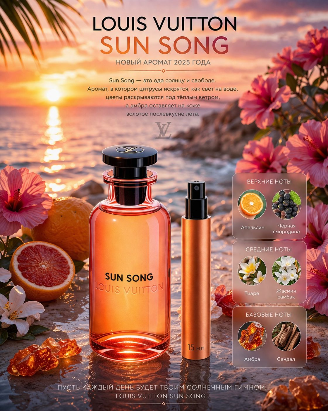 LOUIS VUITTON SUN SONG Вода парфюмерная унисекс 15 мл Отливант купить