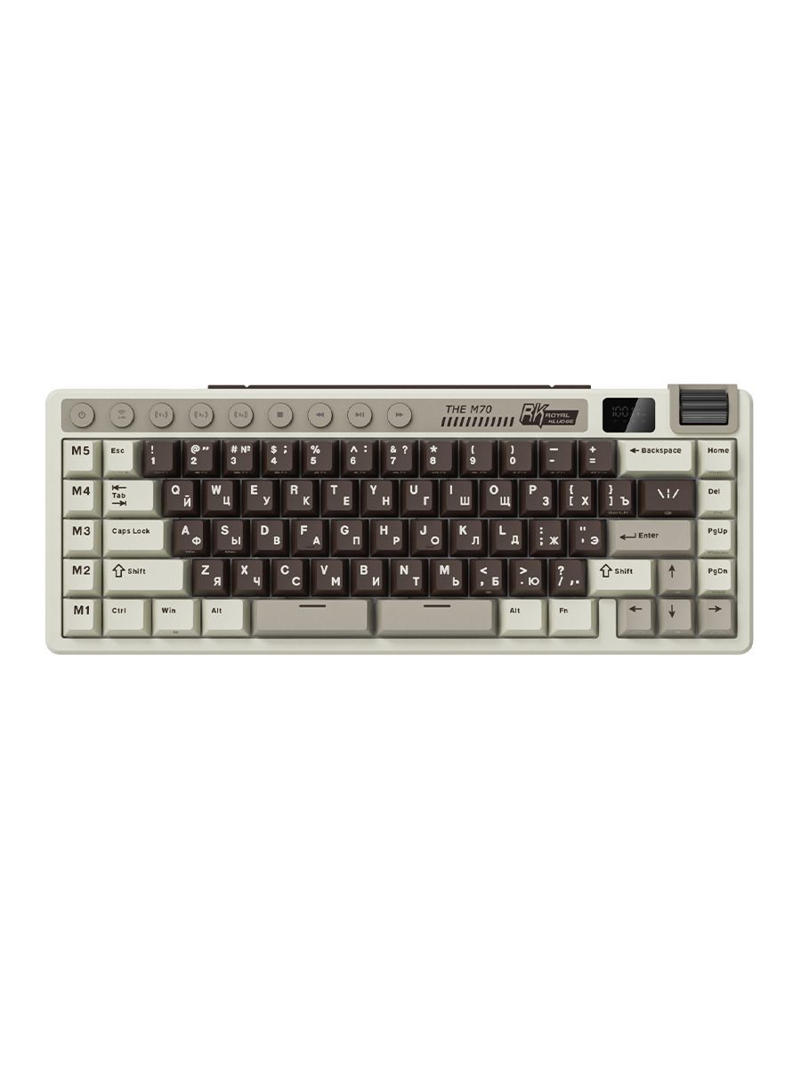 RKRoyalKludgeRKM70RKCreamБеспроводнаямеханическаяигроваяклавиатура,русскаяраскладка,компактная(75%),73клавиши,слоноваякость,коричнево-красная,медь