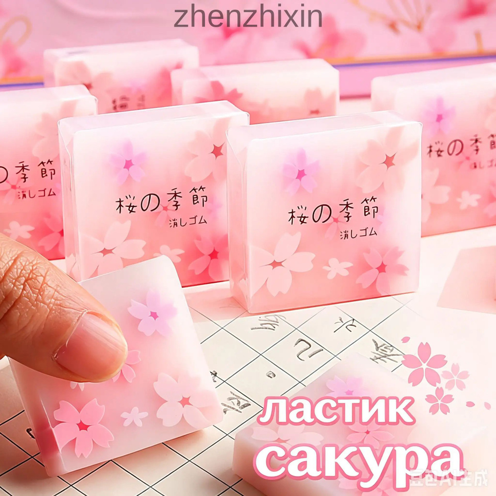 Ластик в виде сакуры, мягкий канцелярский ластик с цветочным узором, мало крошки при стирании, для школьников #1