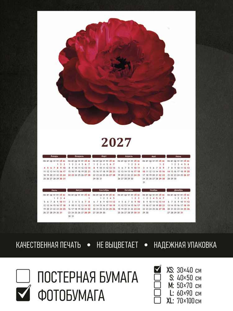 Календарь 2027 Яркий цветок на белом фоне, фотобумага 30х40 см ПолиЦентр #1
