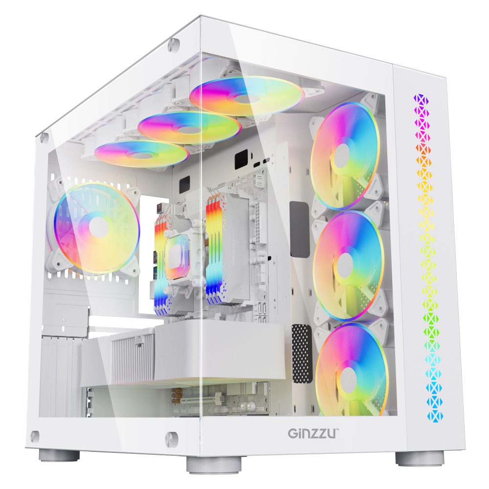 Корпус Ginzzu V590 ATX кубик, закаленное стекло, RGB подсветка, система ...