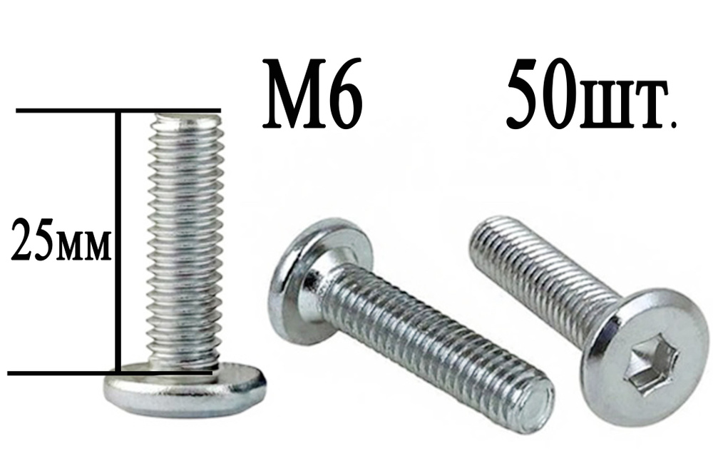 Винт мебельный М6 х 25 мм. SW4 (50шт.) #1