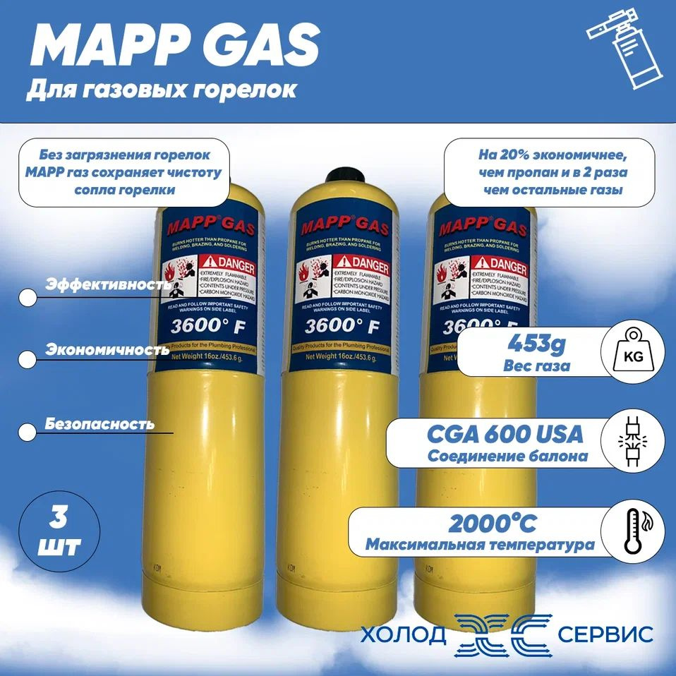 Газ для пайки Mapp газ (МАПП Газ) баллон для горелки 3600F 453.6g 3 шт -  купить с доставкой по выгодным ценам в интернет-магазине OZON (1211547096)