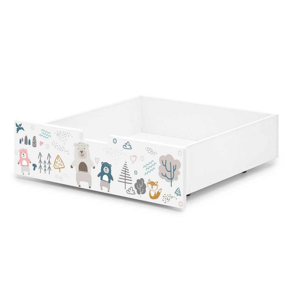Деревянный выкатной ящик для кровати Svogen белый мишки #1