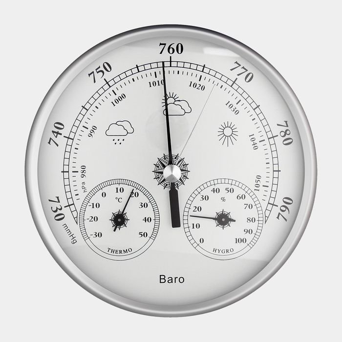Барометр механический, метеостанция, настенный, серебристая рамка, d - 13 см  #1