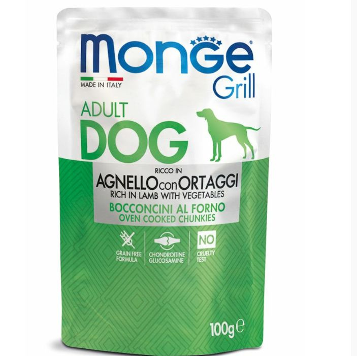 Корм влажный Monge Dog Grill для собак с ягнёнком и овощами, паучи 24x100 г  #1