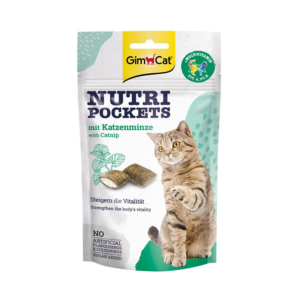 GIMCAT NUTRI POCKETS CATNIP Лакомные подушечки с кошачьей мятой и витаминами, 60гр.*12шт.  #1