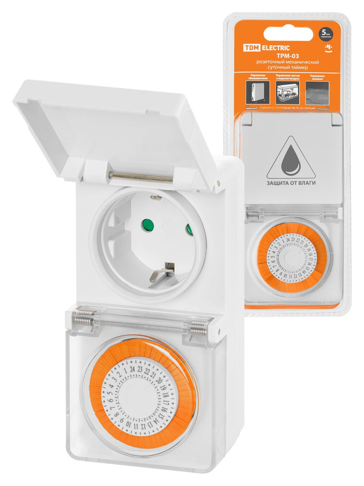 Таймер розеточный механический TDM ТРМ-03-30мин 24ч-16А-IP44 (суточный ...
