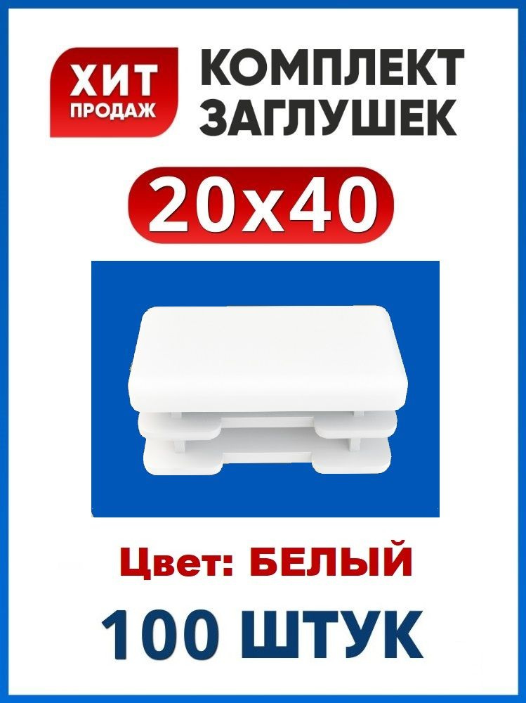 Заглушка 20х40 белая для профильной трубы (100 шт.) #1