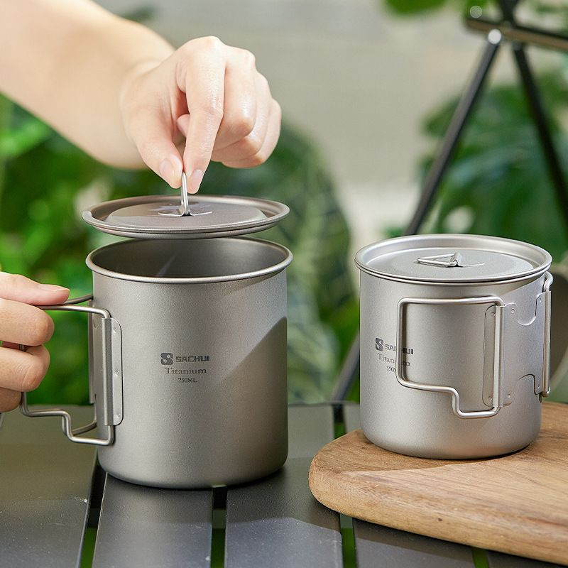 Походная кружка титановая с крышкой, туристический стакан, 550 мл ...