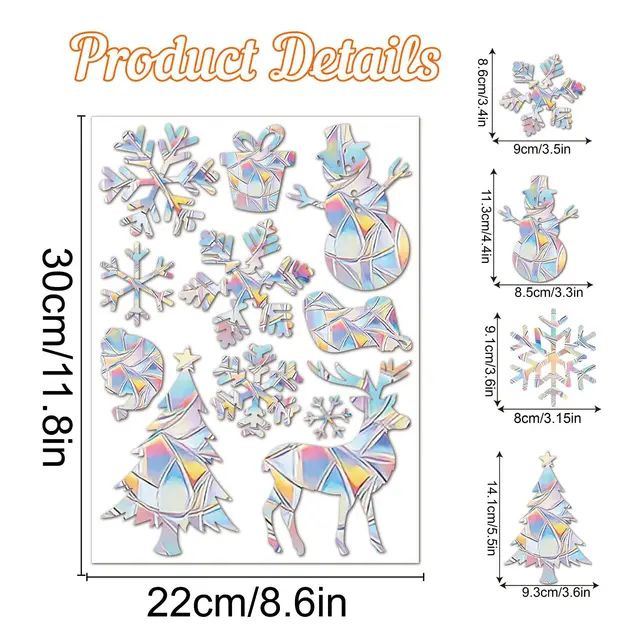 Ловец солнца "Олень и снеговик" - Радужные наклейки на окно с эффектом листьев  #1