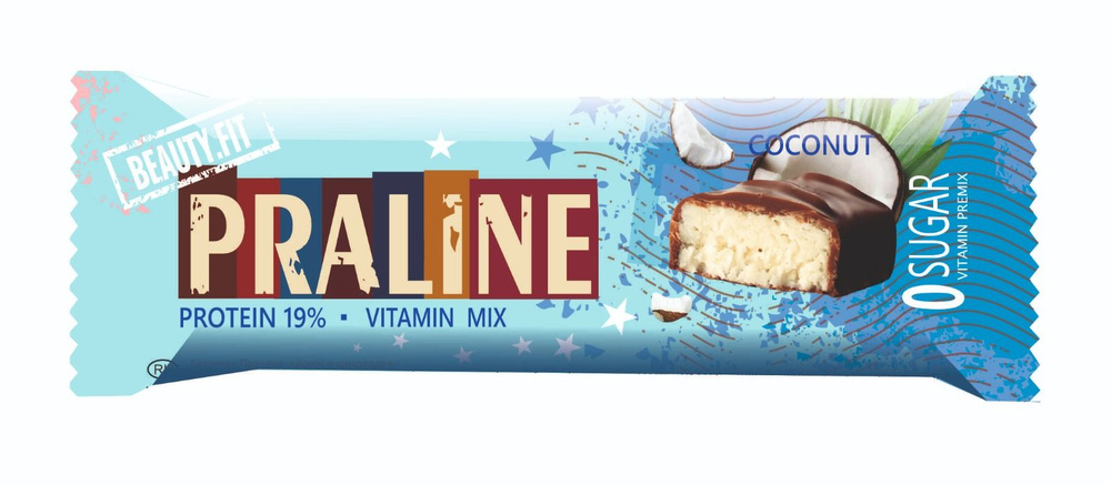 Протеиновые батончики без сахара Beauty Fit Praline кокос 5 шт по 50 гр ...