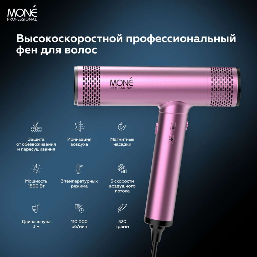 MONE PROFESSIONAL ELECTRIC PINK HIGH SPEED HAIR DRYER