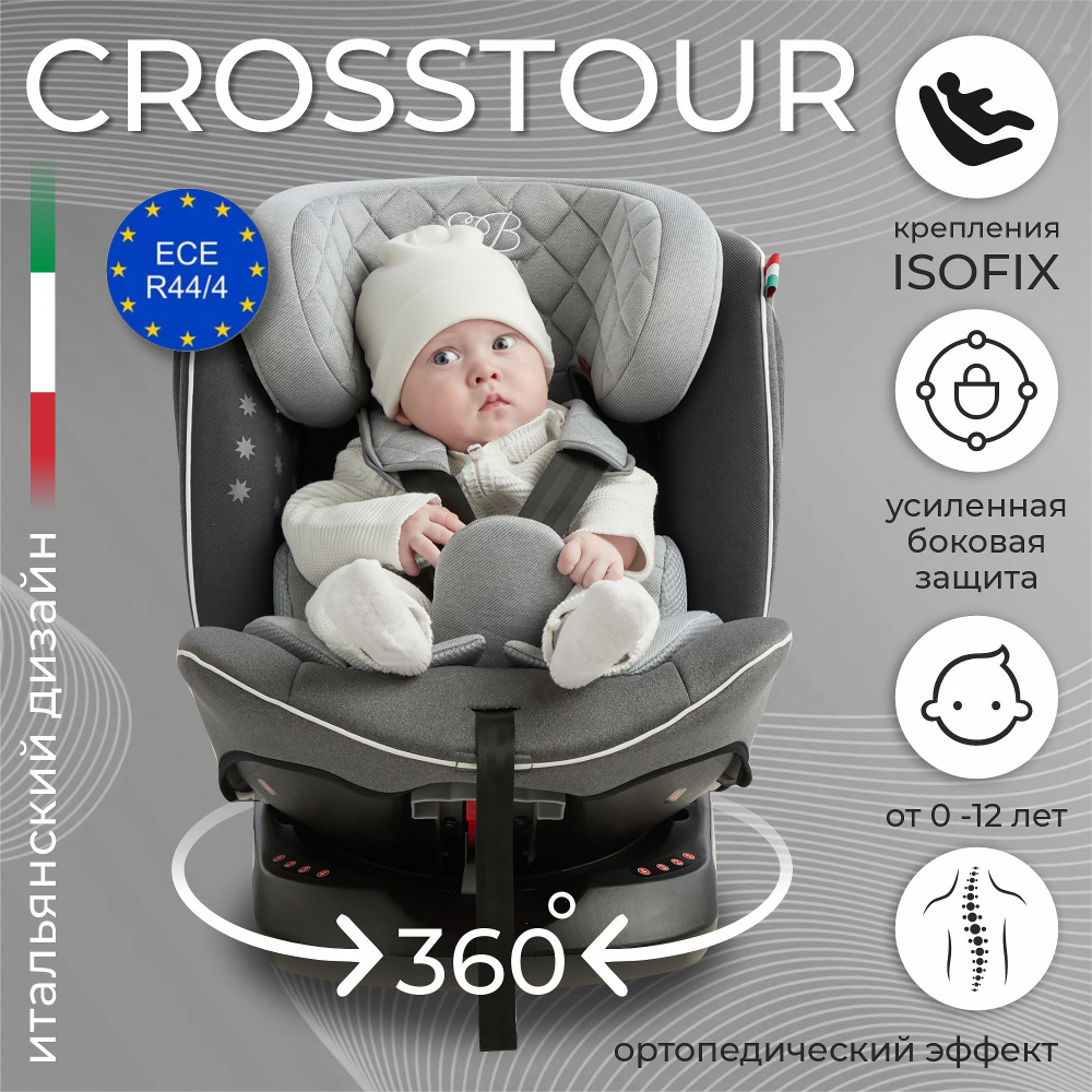 Автокресло детское растущее с поворотной базой 0-36 кг от 0 до 12 лет Sweet  Baby Crosstour 360 SPS Isofix Grey