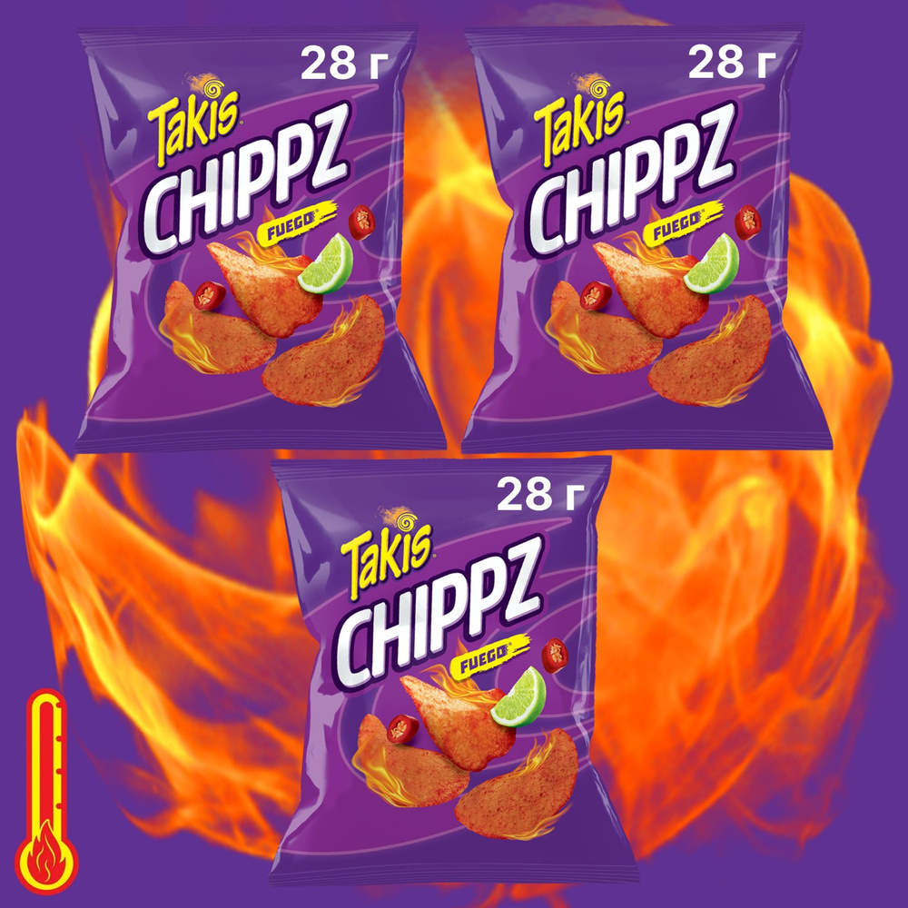 Картофельные чипсы Takis Fuego Chippz Hot Chili Pepper & Lime Чили, Лайм 3 шт. по 28.3 г США  #1
