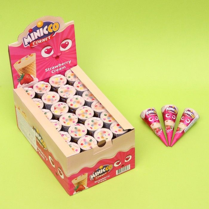 Вафельный рожок Minicco Cornet Strawberry молочный шоколад Клубника, 25 г  #1