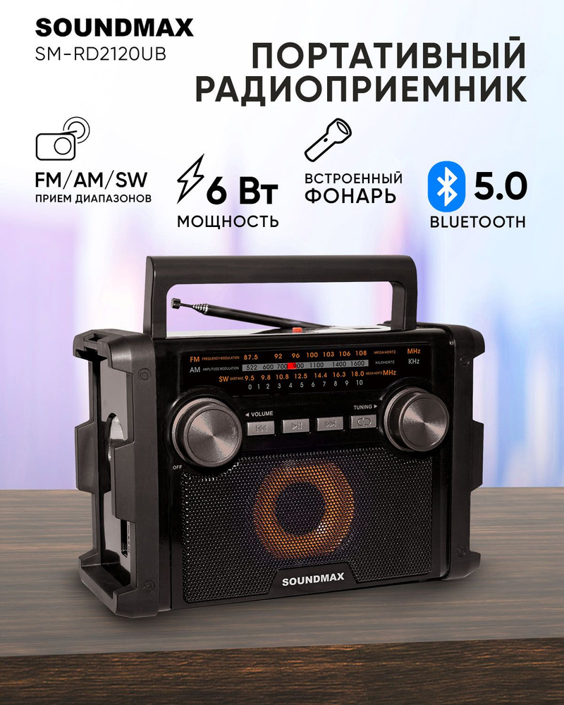 Портативный радиоприемник SOUNDMAX SM-RD2120UB AM/FM/SW, Bluetooth, USB, AUX, Micro SD, FM, 6Вт, 900 #1