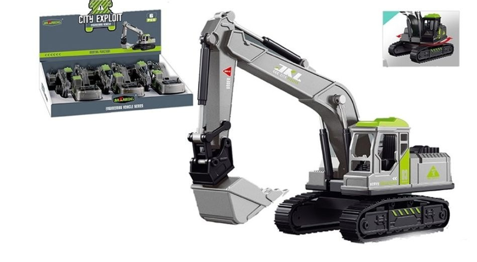 Машинка игрушечная Экскаватор серо-салатовый с подвижными элементами ...