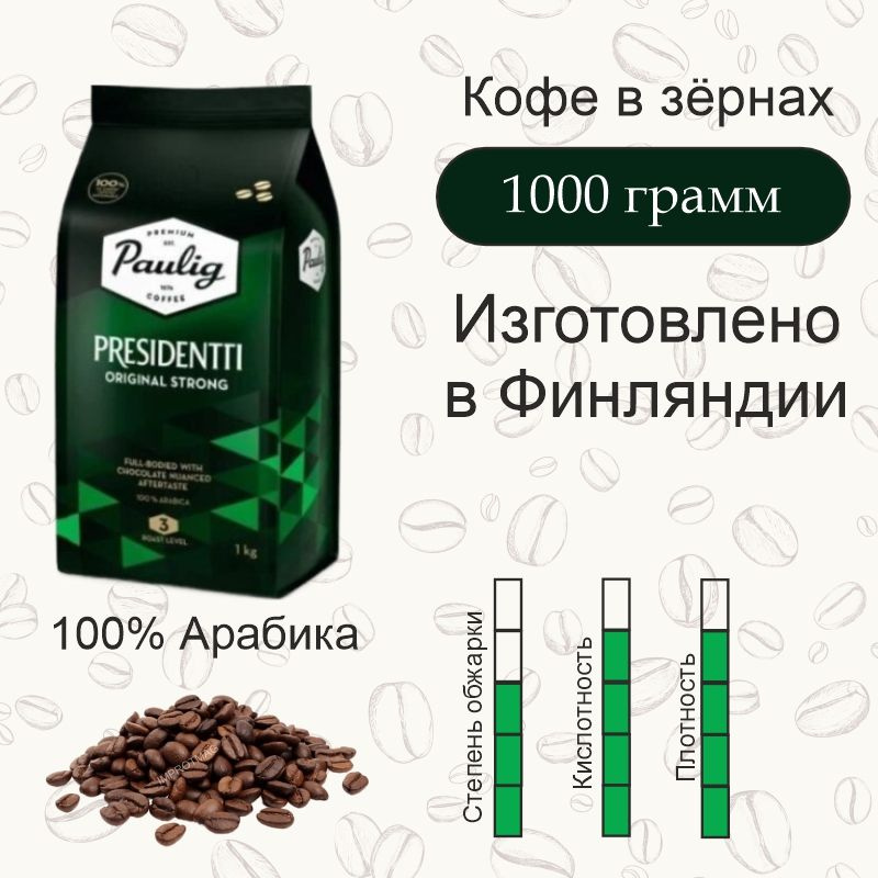 Кофе в зернах 1 кг. Paulig Presidentti Original Strong (Президент Оригинал), арабика 100%, Финляндия #1