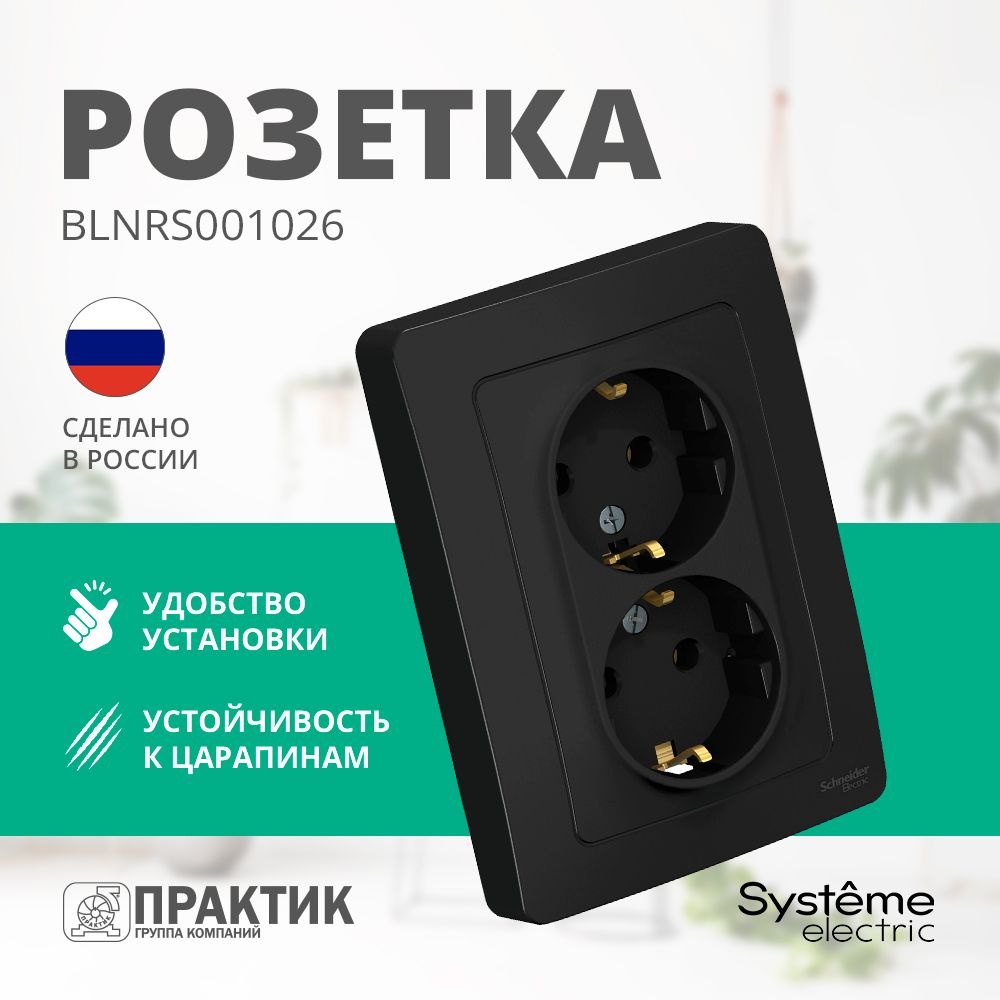 Розетка двойная Blanca Systeme Electric с заземлением без шторок Антрацит BLNRS001026  #1