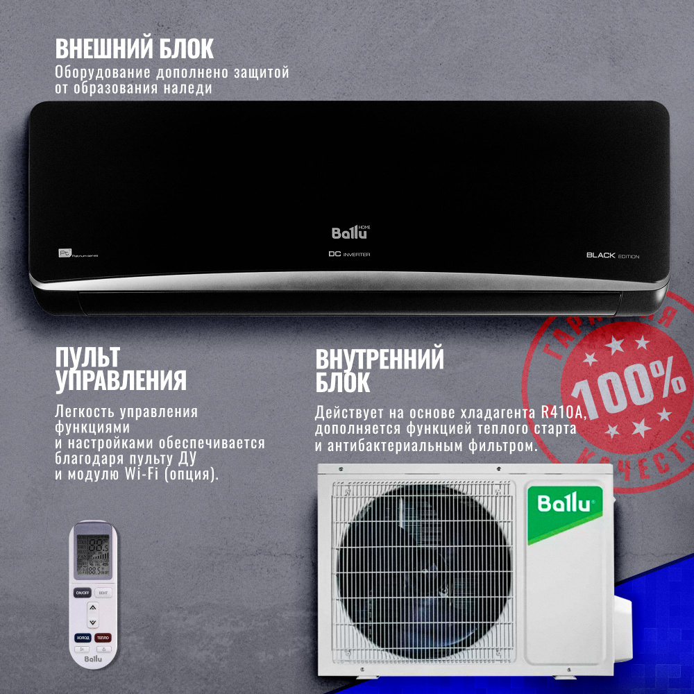 Кондиционер Ballu BSPI-10HN8/BL/EU ИНВЕРТОР Сплит система BALLU Platinum INVERTOR Black A+ European Energy #1