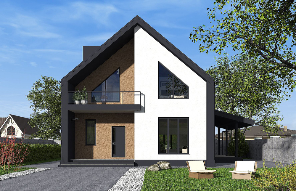 Проект Rg6275 - Одноэтажный дом с мансардой, террасой и балконом (169 м2, 13м x13м)  #1