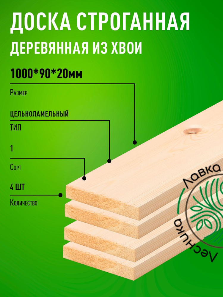 Доска строганная деревянная строительная 1000х90х20мм Хвоя 1 сорт 4 штуки  #1