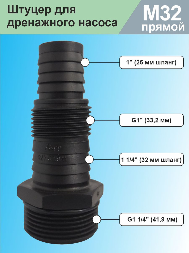Соединитель, штуцер для дренажного насоса М32 прямой #1