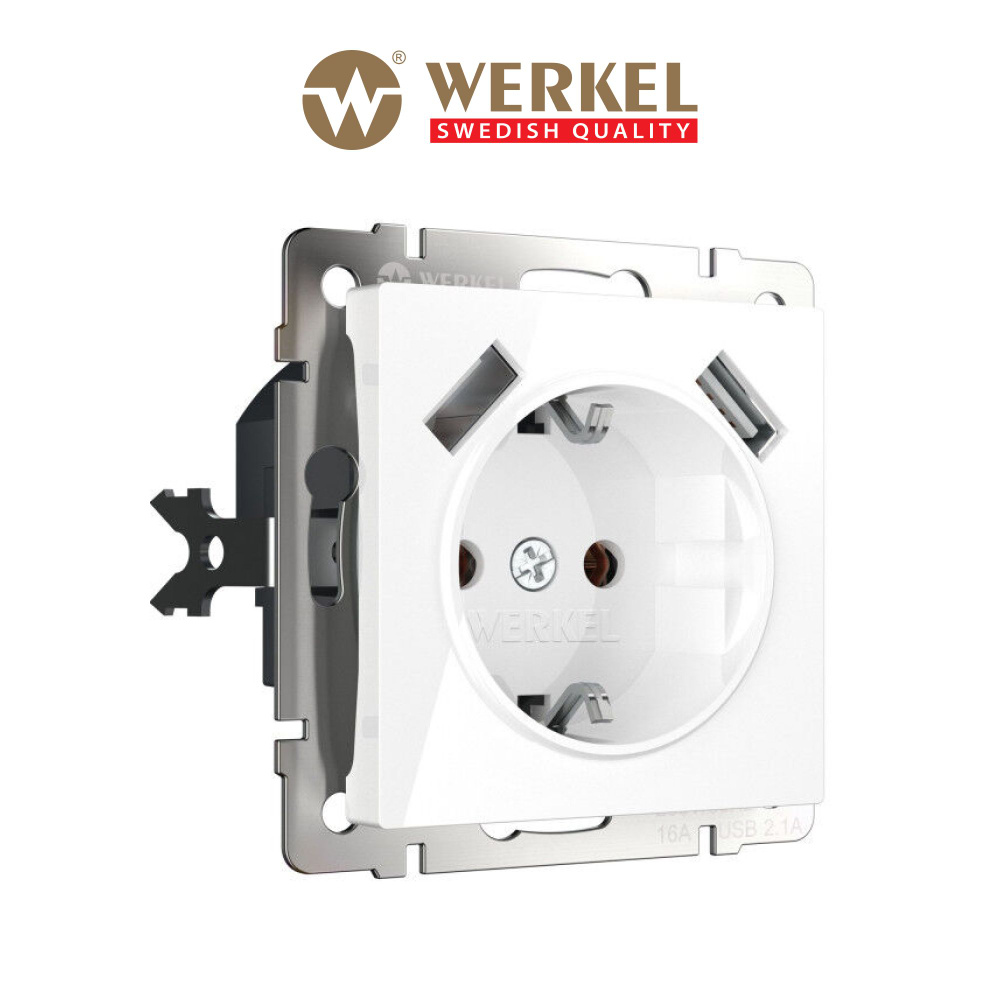 Розетка встраиваемая с заземлением, защитными шторками и USBх2 скрытой установки Werkel W1171501 белая #1