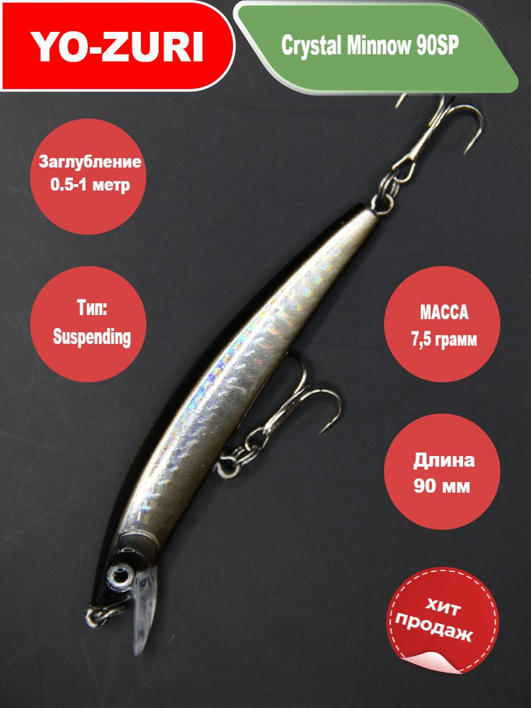 YO-ZURI CRYSTAL MINNOW 90SP на щуку, окуня, судака, жереха #1