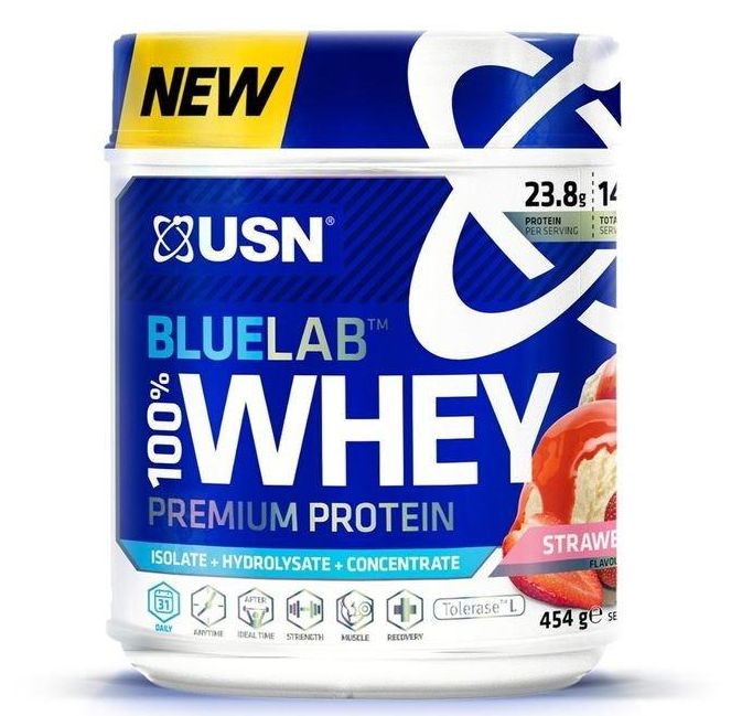 USN BlueLab 100% Premium Whey БЛЮЛАБ 100% ВЕЙ ПРЕМИУМ ПРОТЕИН со вкусом клубники, порошок, 454 гр  #1