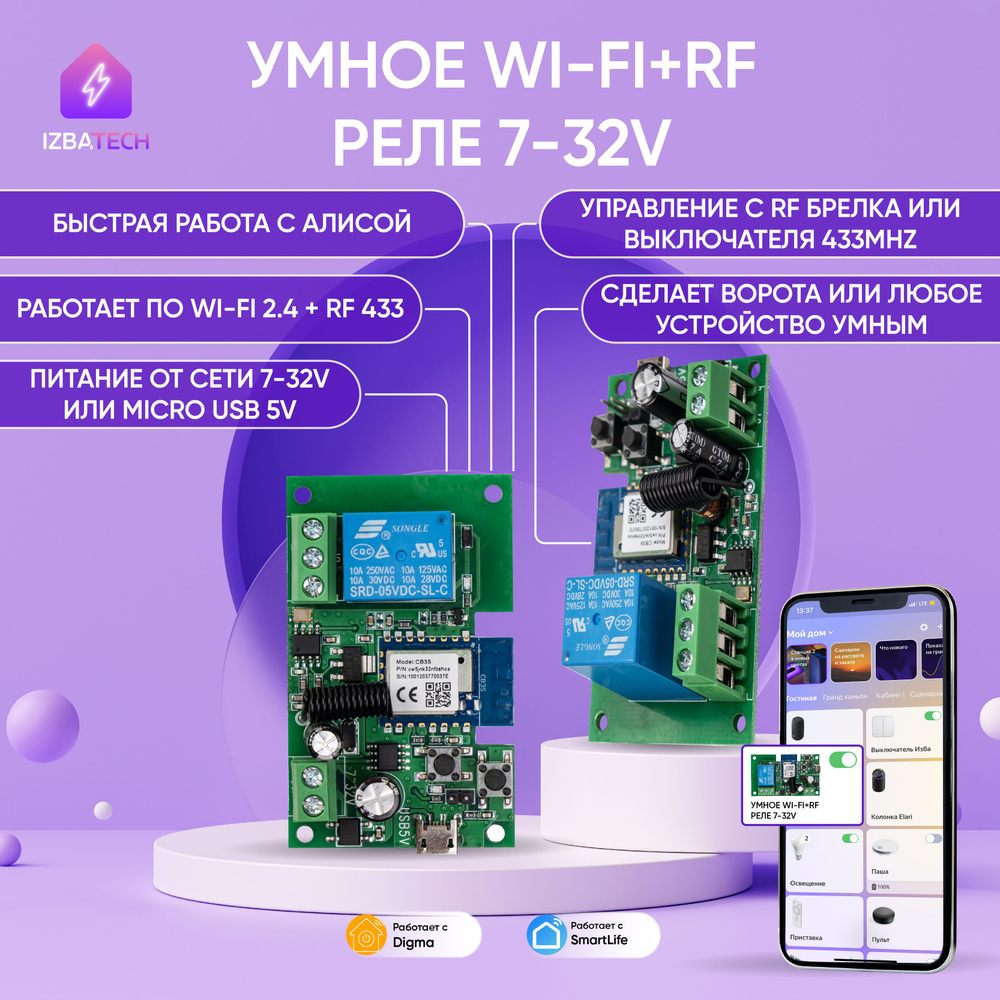 НОВАЯ ВЕРСИЯ Умное реле контроллер для умного дома с Алисой от Tuya 7-32v /  10A / WIFI+RF+BLE - купить с доставкой по выгодным ценам в интернет-магазине  OZON (250998844)