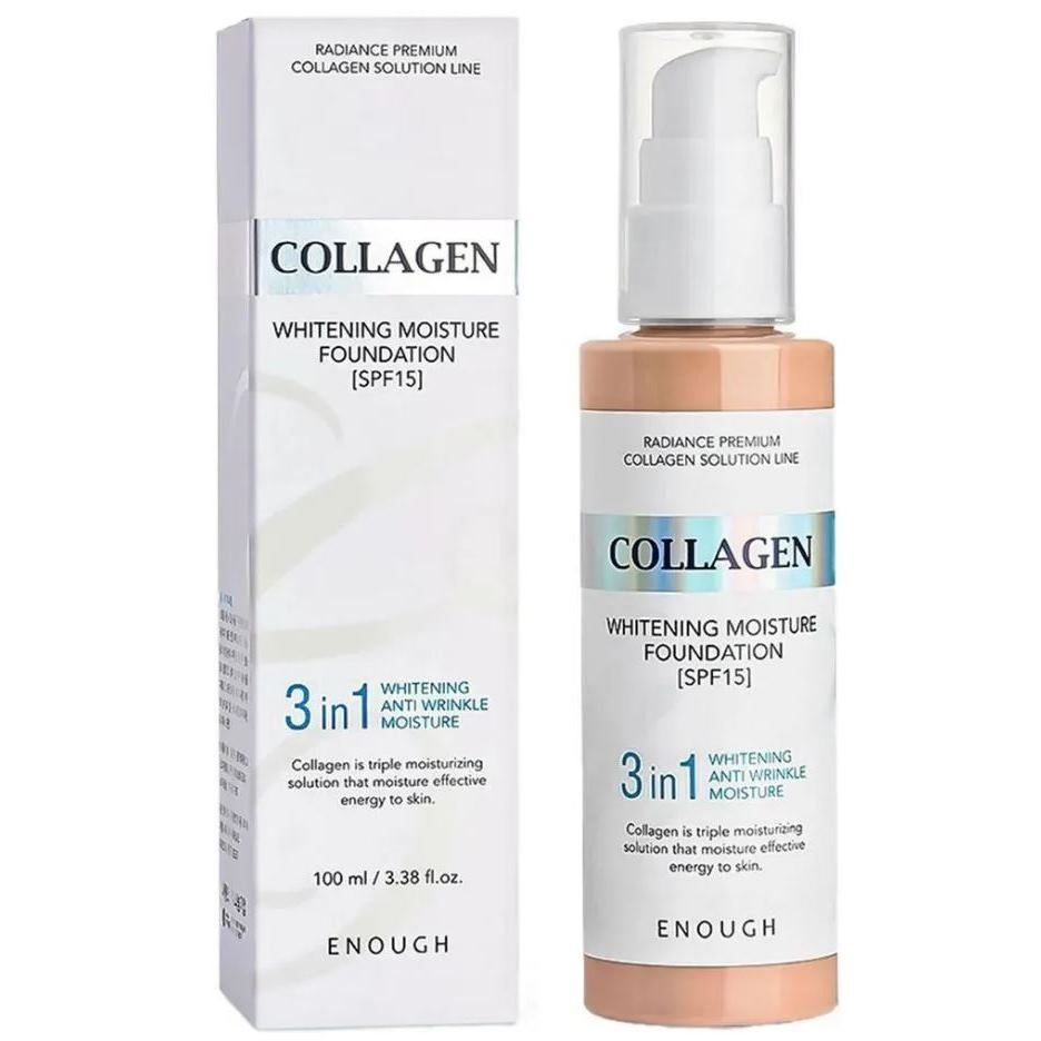 ENOUGH Тональный крем для лица с коллагеном 3 in 1 Collagen Whitening Moisture Foundation SPF 15, Тон #1