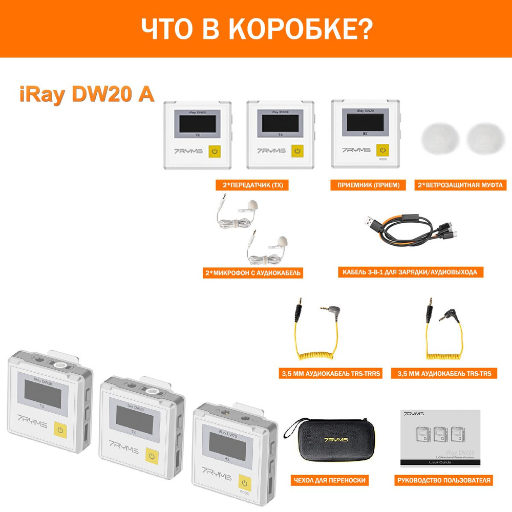 7Ryms Микрофон для мобильного устройства iRay DW20(A), белый #1