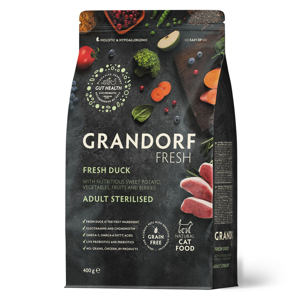 Беззерновой корм GRANDORF Fresh STERILISED Duck & Sweet Potato (Свежее ...