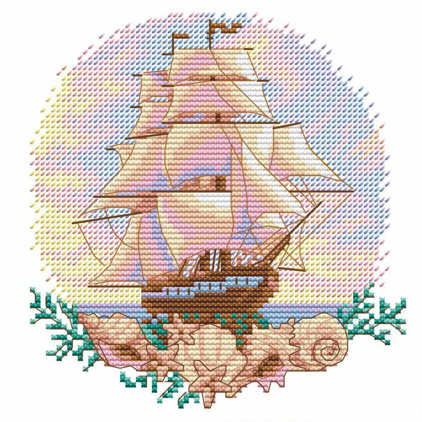 Набор для вышивания Искусница 4117 В море на заре, 13х14 см // Корабли, Морская стихия  #1