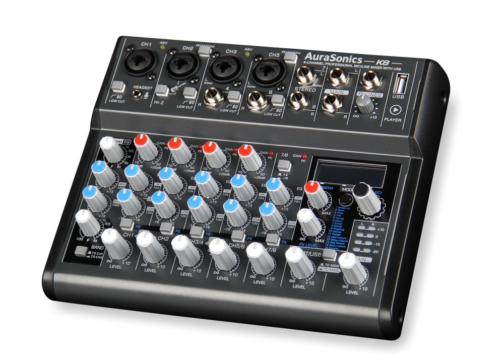AuraSonics K8 компактный микшерный пульт для стрима, караоке и др ...