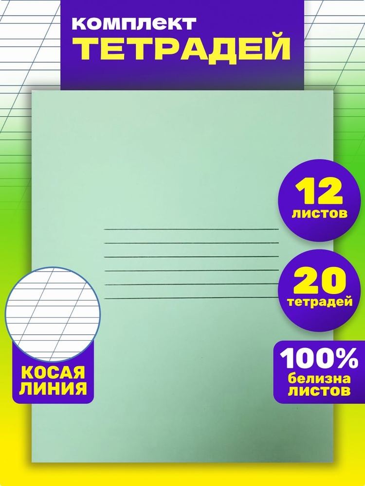 Комплект из 20 тетрадей, Prof-Press, Стандарт, косая линия, А5, 12 листов  #1