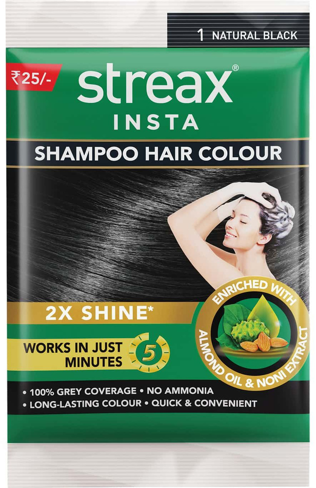 Streax Shampoo hair colour, NATURAL BLACK 1 (Шампунь-краска для волос ...