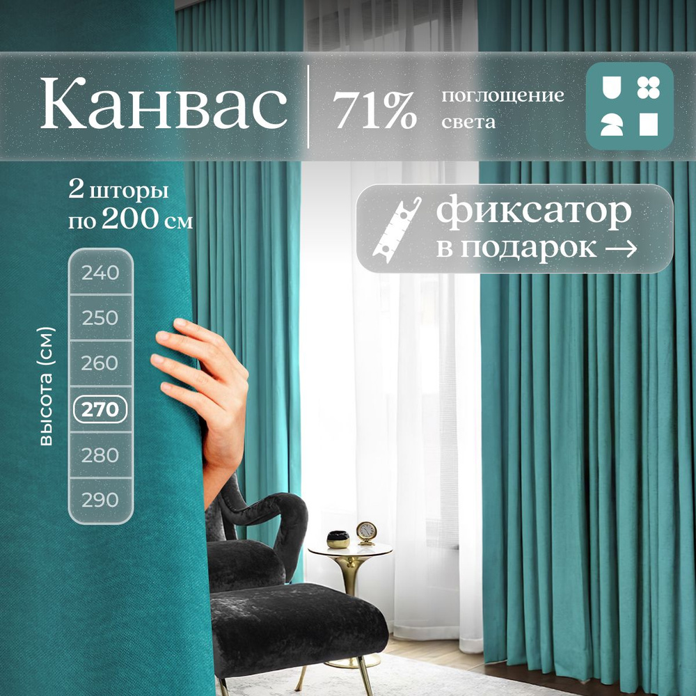 Комплект 2 шторы по 200 х 270 см для гостиной и спальни из плотного турецкого канваса, размер M: 400 #1