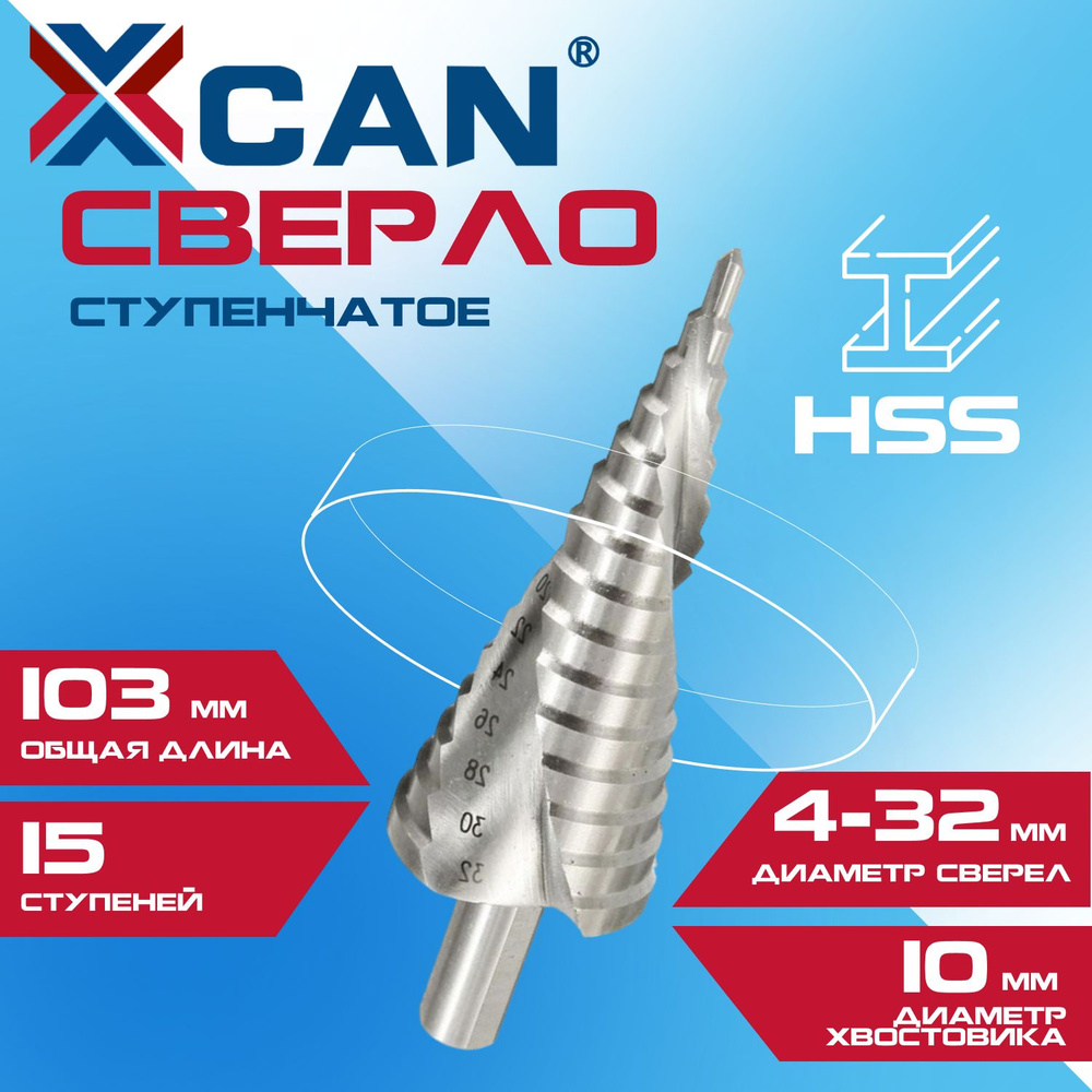 Сверло ступенчатое XCAN HSS по металлу 4-32мм #1