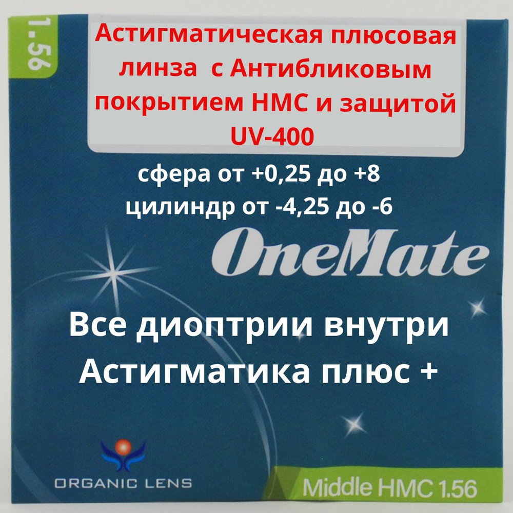 Линзы для очков, сфера +1.50 , цил -4.50 , полимерная с антибликовым покрытием, индекс 1,56  #1