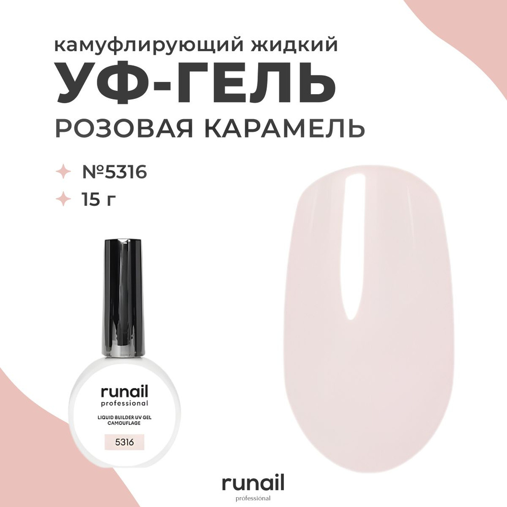 Гель для наращивания ногтей RuNail Professional камуфлирующий 5316 Розовая карамель 15 мл  #1