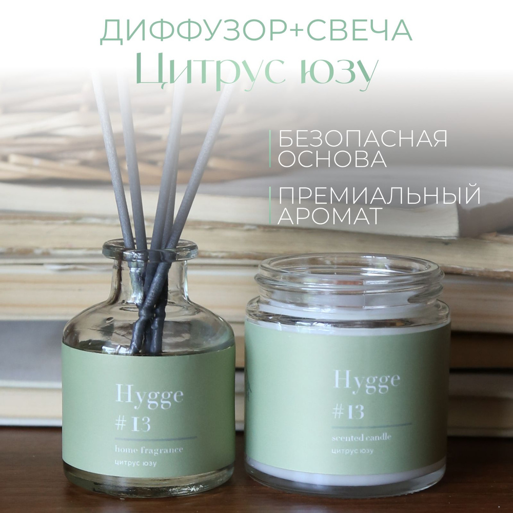 Диффузор для дома 50 мл с палочками и свеча Hygge 13 набор #1