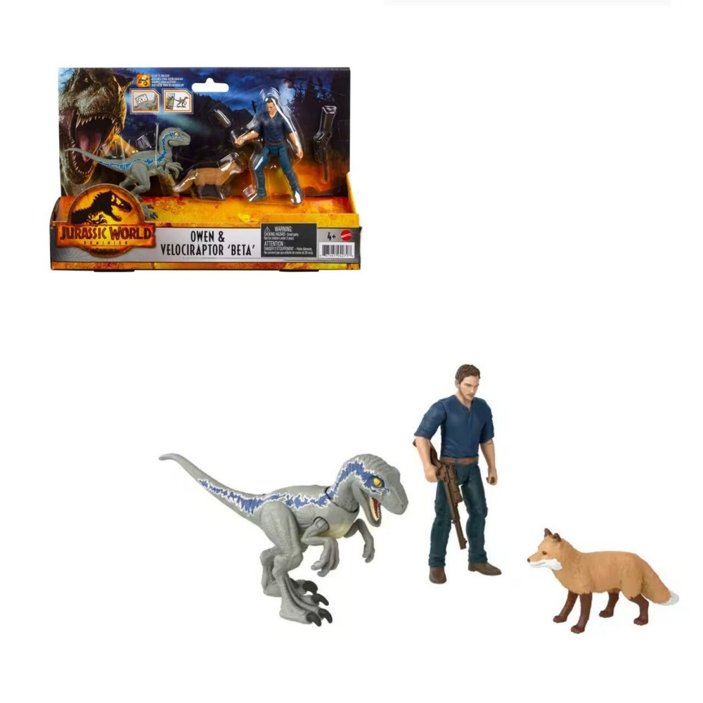 игрушки mattel фигурки Jurassic World Dominion Owen & Velociraptor Beta Pack, 4 Years & Up  #1