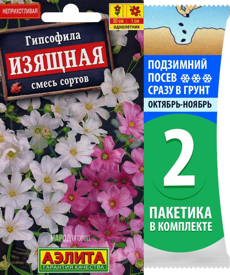 Семена Гипсофила Изящная смесь сортов, однолетние цветы для сада, 2 пакетика по 0,5г/800шт  #1