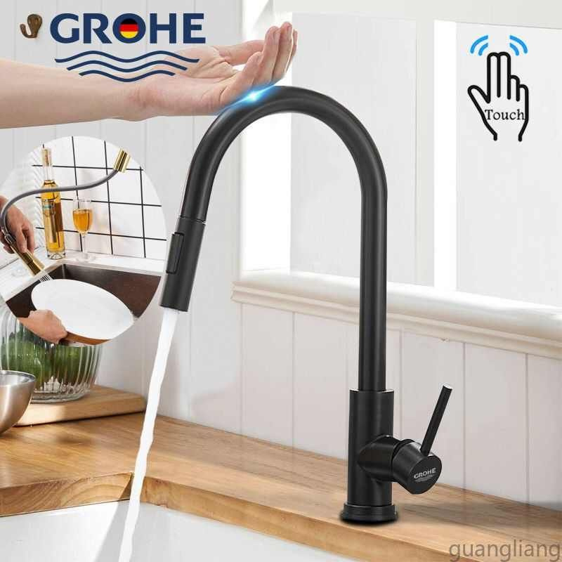 GROHE кухонный выдвижной смеситель для мойки, поворотный кухонный смеситель, черный  #1