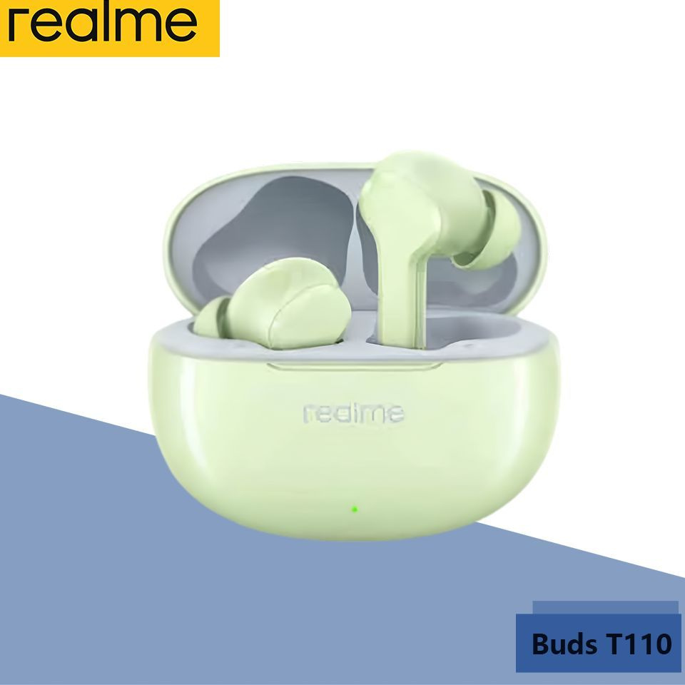 realme Наушники беспроводные с микрофоном realme Buds T110, Bluetooth, USB Type-C, зеленый  #1